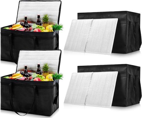 Maxcheck 4 Pcs XXXL Insulated Food Delivery Bags with Removable Hard Bottom Foldable and Reusable Grocery Tote Bag for Cold/Hot Food Commercial Pizza Catering Bag for Shopping Travel in Saudi Arabia
