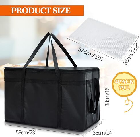 Maxcheck 4 Pcs XXXL Insulated Food Delivery Bags with Removable Hard Bottom Foldable and Reusable Grocery Tote Bag for Cold/Hot Food Commercial Pizza Catering Bag for Shopping Travel in Saudi Arabia