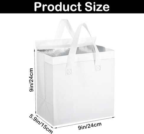 50PCS Insulated Take Away Bags Bulk, Thermal Insulated Lunch Take Out Grocery Hot Cold Food Bags, White Delivery Cooler Bag for Coffee Milk Catering Restaurant Grocery Picnic, 9.5" x 9.5" x 6" in Kuwait