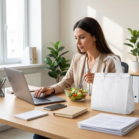 50PCS Insulated Take Away Bags Bulk, Thermal Insulated Lunch Take Out Grocery Hot Cold Food Bags, White Delivery Cooler Bag for Coffee Milk Catering Restaurant Grocery Picnic, 9.5" x 9.5" x 6" in Kuwait