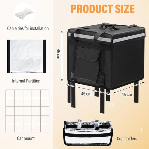 Huge Heat Insulation Food Delivery Bag for Motorcycle, Big Pizza Delivery Bags for Bicycle/scooter, 2 Layers, Rigid Frame (Top Loading,18 x 18 x 18 Inches) in Saudi Arabia