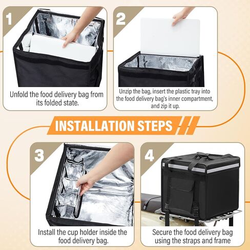 Huge Heat Insulation Food Delivery Bag for Motorcycle, Big Pizza Delivery Bags for Bicycle/scooter, 2 Layers, Rigid Frame (Top Loading,18 x 18 x 18 Inches) in Saudi Arabia