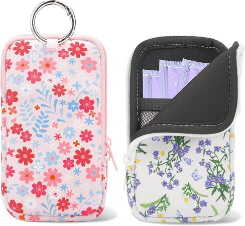 عبوتان من حامل السدادات القطنية المحمول بسحاب مع خطاف كبس، حقيبة سرية مقاومة للماء مناسبة للسفر، منظم المنتجات الأنثوية لمحفظة النساء (الفهد) in Kuwait