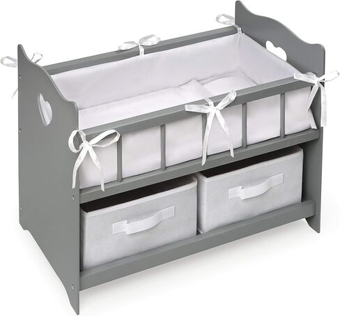 Badger Basket Toy Doll Bed with White Bedding, Storage Baskets, and Personalization Kit for 20 inch Dolls - White Rose in Kuwait
