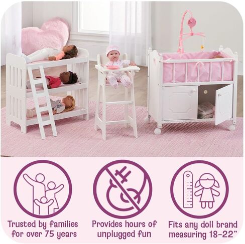 Badger Basket Toy Doll Bed with White Bedding, Storage Baskets, and Personalization Kit for 20 inch Dolls - White Rose in Kuwait