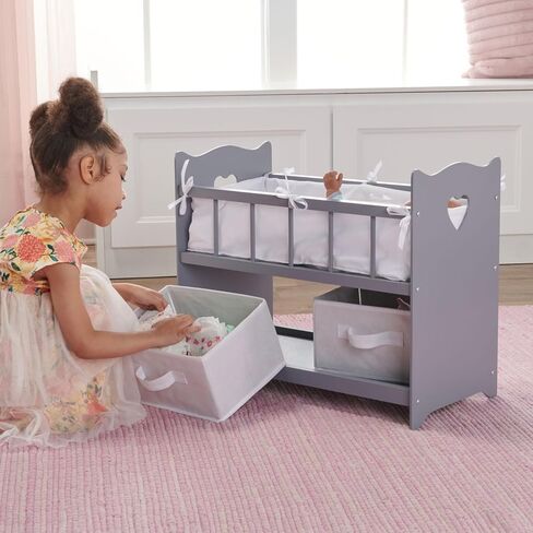 Badger Basket Toy Doll Bed with White Bedding, Storage Baskets, and Personalization Kit for 20 inch Dolls - White Rose in Kuwait