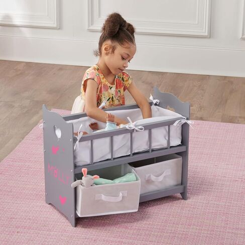 Badger Basket Toy Doll Bed with White Bedding, Storage Baskets, and Personalization Kit for 20 inch Dolls - White Rose in Kuwait