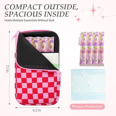 2 Pack Portable Tampon Organizer Bag – Tampon Holder & Storage Case with Zipper for Travel, Discreet Period Bag for Purse, Waterproof Feminine Products Pouch for Women (Checkered) in Saudi Arabia