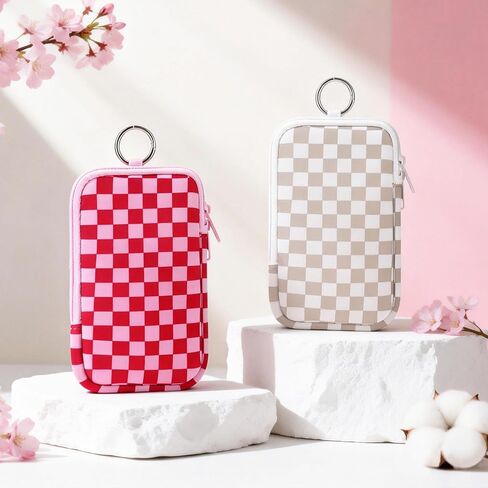 2 Pack Portable Tampon Organizer Bag – Tampon Holder & Storage Case with Zipper for Travel, Discreet Period Bag for Purse, Waterproof Feminine Products Pouch for Women (Checkered) in Saudi Arabia