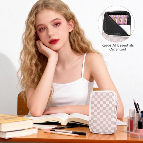 2 Pack Portable Tampon Organizer Bag – Tampon Holder & Storage Case with Zipper for Travel, Discreet Period Bag for Purse, Waterproof Feminine Products Pouch for Women (Checkered) in Saudi Arabia