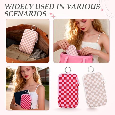 2 Pack Portable Tampon Organizer Bag – Tampon Holder & Storage Case with Zipper for Travel, Discreet Period Bag for Purse, Waterproof Feminine Products Pouch for Women (Checkered) in Saudi Arabia