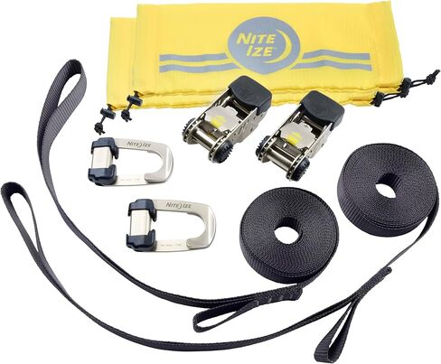 Nite Ize CamJam HookLock Ratchet Strap System - Adjustable, Heavy-Duty Tie Down Straps - Cargo Attachment with Spring-Actuated Hooks - Includes Ratchets, Hooks, Webbing & Storage - Large (2 Pack) in Kuwait