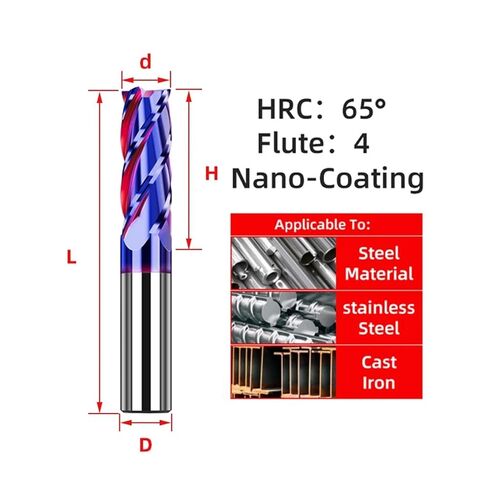 1pcs HRC65 Carbide End Mill 4 Flute Metal Milling Cutter Tool CNC Machining Coating Flat End Mills for Stainless Steel (D3.5xD4x50L) in Kuwait