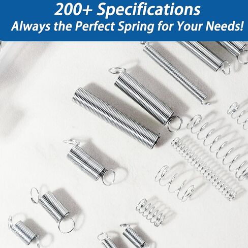 مجموعة متنوعة من الربيع مكونة من 200 قطعة | تمديد ونوابض ضغط مطلية بالزنك | 20 مقاسًا لإصلاح المنزل والأعمال اليدوية (20 مقاسًا) in Kuwait