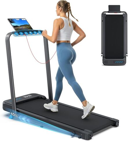 WELLFIT Folding Treadmill with Incline,320+ lbs Capacity Portable Treadmills with Handlebar, Under Desk Treadmill for Home Office,Low Noise Walking Pad with Smart Voice Control for Jogging Running in Kuwait
