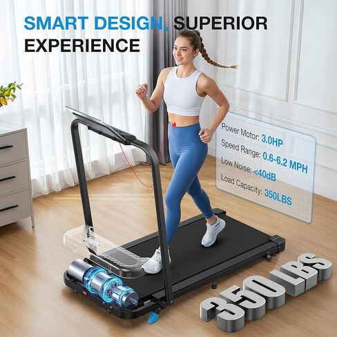 WELLFIT Folding Treadmill with Incline,320+ lbs Capacity Portable Treadmills with Handlebar, Under Desk Treadmill for Home Office,Low Noise Walking Pad with Smart Voice Control for Jogging Running in Kuwait