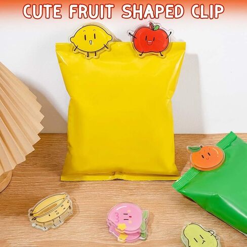 12 قطعة من مشابك الغلق للحقيبة اللطيفة، مشبك غلق على شكل فاكهة مضحكة للوجبات الخفيفة وأكياس السدادة من الأكريليك ومشابك لتخزين عبوات الطعام في المكتب والمطبخ in Kuwait