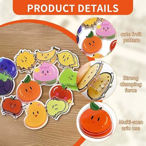 12 قطعة من مشابك الغلق للحقيبة اللطيفة، مشبك غلق على شكل فاكهة مضحكة للوجبات الخفيفة وأكياس السدادة من الأكريليك ومشابك لتخزين عبوات الطعام في المكتب والمطبخ in Kuwait