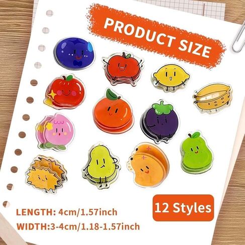 12 قطعة من مشابك الغلق للحقيبة اللطيفة، مشبك غلق على شكل فاكهة مضحكة للوجبات الخفيفة وأكياس السدادة من الأكريليك ومشابك لتخزين عبوات الطعام في المكتب والمطبخ in Kuwait