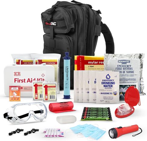 Fully Stocked First Aid Kit with Mylar Rescue Tent, Sleeping Bag, CPR Mask, Survival Gear, Camping Essentials, Travel First Aid Kit, Emergency Supplies & Medical Supplies – Black in Saudi Arabia