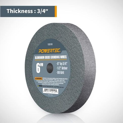 POWERTEC Bench Grinder Wheel + Diamond Wheel Dresser 6 Inch 80 & 150 Grit, Aluminum Oxide Grinding Wheel for Bench Pedestal Grinder, 3/4" Thick 1/2" Arbor, Sharpening Shaping Blade, Chisel, Drill Bits in Saudi Arabia