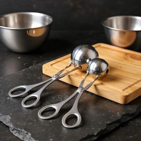 مغرفة كرات اللحم المصنوعة من الفولاذ المقاوم للصدأ، 1.4 بوصة، مكبس كرات اللحم والكعك، مغرفة مناسبة للطعام للكرات الصغيرة وكرات السمك والخبز in Kuwait