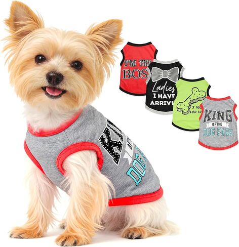 4 Pieces Dog Clothes for Small Dogs Boy Dog Shirt Puppy Clothes for Chihuahua Yorkie Soft Cute Pattern Pet Cat Clothing Black Grey Red Green XXS~M (XXSmall) in Saudi Arabia
