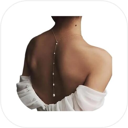 Simple Pearl Back Chain Body Jewelry for Women Sexy 14K Gold Plate Backless Necklace Bridal Wedding Pearl Backdrop Dress Accessories Jewelry in Saudi Arabia