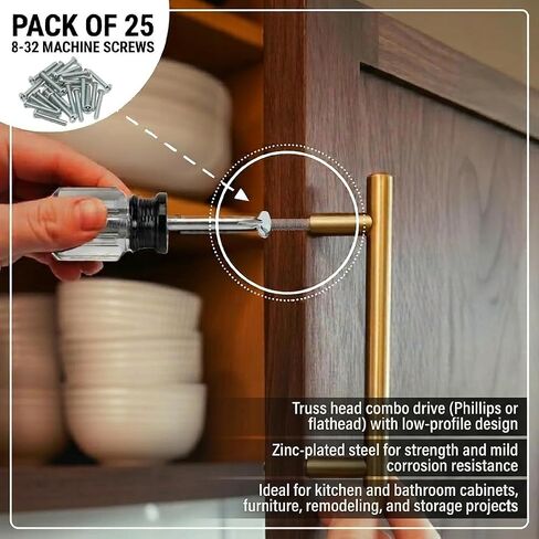 Cabinet Knob & Pull Machine Screws 25-pk (8-32 x 1-1/4") or Choose Your Length; Fasteners for Kitchen & Bathroom Drawer & Door Hardware in Saudi Arabia