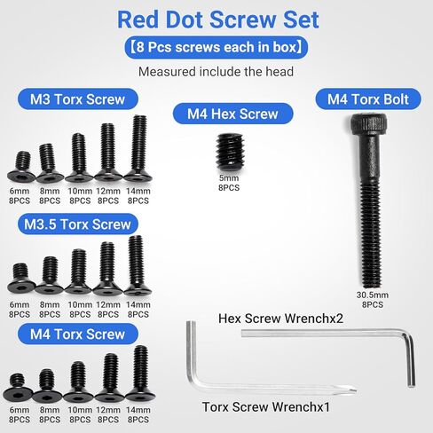 مجموعة براغي ريد دوت، M3/M3.5/M4 توركس مضادة للتجريد ومسامير سداسية M4، طول 6 مم/8 مم/10 مم/12 مم/14 مم، براغي مفتاح توركس قياسية، 8 قطع لكل حجم، مع أدوات التثبيت متضمنة (136 براغي، أسود) in Kuwait