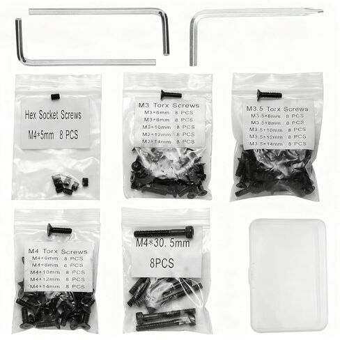 مجموعة براغي ريد دوت، M3/M3.5/M4 توركس مضادة للتجريد ومسامير سداسية M4، طول 6 مم/8 مم/10 مم/12 مم/14 مم، براغي مفتاح توركس قياسية، 8 قطع لكل حجم، مع أدوات التثبيت متضمنة (136 براغي، أسود) in Kuwait