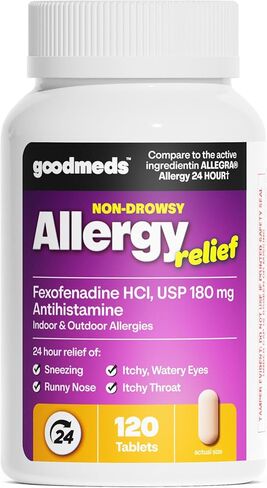 ValuMeds GoodMeds Compare to Allegra | Fexofenadine HCl 180mg | 24-Hour Allergy Relief, Non-Drowsy Antihistamine Generic Medicine for Allergies, Hay Fever, Itchy Eyes | for Kids & Adults (120 Count) in Kuwait