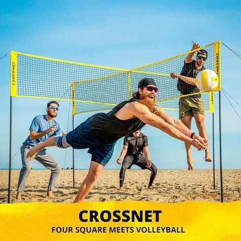 مجموعة شبكة كرة طائرة ذات 4 اتجاهات من CROSSNET مع حقيبة ظهر قابلة للتعديل وكرة رسمية إعداد سريع للعب الكرة الطائرة في الهواء الطلق للبالغين والأطفال، 4 شبكة كرة طائرة مربعة للعب في الفناء الخلفي والشاطئ والحديقة in Kuwait