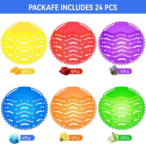Urinal Screen Deodorizer, 24 PCS Urinal Cakes 3D Wave Anti-Splash Guards Odor Protection Mats, Consistent Fragrance, Bulk Scented Fresh Pads for Men's Toilets in Bathroom Office Schools Hotels in Kuwait