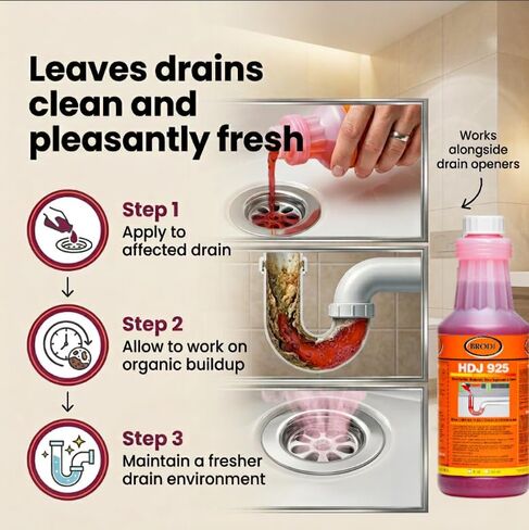 HDJ Drain Odor Eliminator & Cleaner, Concentrated Treatment Purifies, Cleans and Removes Foul Odors, For Kitchen Sink, Floor Drain, Trash Room, Compactor and Sump Pit, Biodegradable, 32 oz in Kuwait