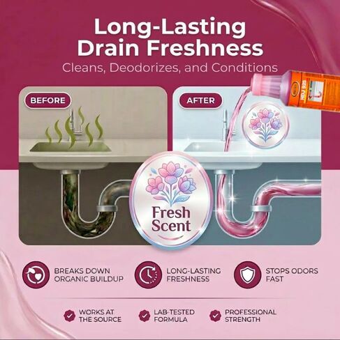 HDJ Drain Odor Eliminator & Cleaner, Concentrated Treatment Purifies, Cleans and Removes Foul Odors, For Kitchen Sink, Floor Drain, Trash Room, Compactor and Sump Pit, Biodegradable, 32 oz in Kuwait