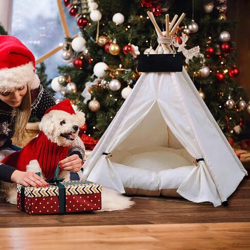 Pet Teepee Tent for Small Dogs & Cats, Portable Puppy Bed with Thick Cushion, Cat Teepee Washable Tent Dog Teepee Bed for Small Pets Up to 25lbs Indoor Outdoor in Kuwait