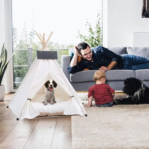 Pet Teepee Tent for Small Dogs & Cats, Portable Puppy Bed with Thick Cushion, Cat Teepee Washable Tent Dog Teepee Bed for Small Pets Up to 25lbs Indoor Outdoor in Kuwait