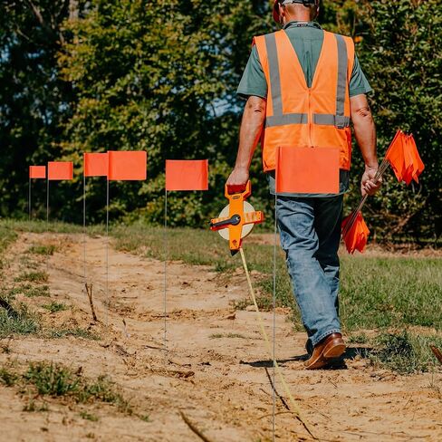Ation 100 Pack Orange Marking Flags 4" x 5" x 30" Yard Marker Flags for Lawn Landscape Survey Flag Sprinkler Outside Irrigation Dog Training Garden Construction Property Line Markers in Saudi Arabia