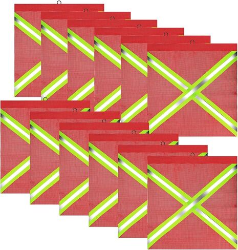 12 PCS 18 x 18 Inch Safety Flags for Trucks with High Visibility Cross Reflective Strip and Wire Loop, Reflective Warning Flag, Red Flag for Truck Loads, Weather-Proof Oversize Load Flags for Trailer in Saudi Arabia