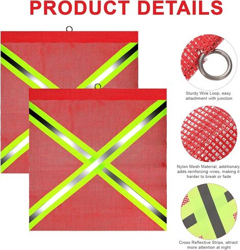 12 PCS 18 x 18 Inch Safety Flags for Trucks with High Visibility Cross Reflective Strip and Wire Loop, Reflective Warning Flag, Red Flag for Truck Loads, Weather-Proof Oversize Load Flags for Trailer in Saudi Arabia