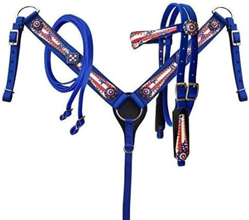 Showman Nylon Headstall & Breast Collar Set w/Stars & Stripes Print Overlay in Saudi Arabia