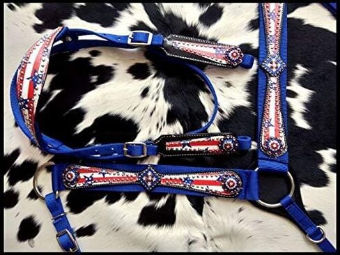Showman Nylon Headstall & Breast Collar Set w/Stars & Stripes Print Overlay in Saudi Arabia