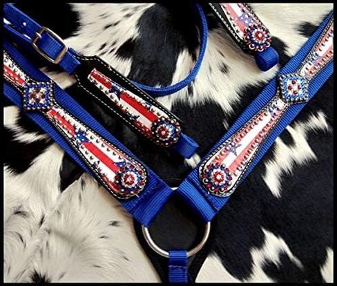 Showman Nylon Headstall & Breast Collar Set w/Stars & Stripes Print Overlay in Saudi Arabia