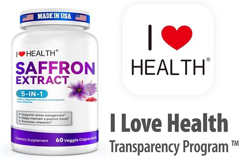 مكمل الزعفران - 88.5 مجم مع جليسينات المغنيسيوم والأشواغاندا والل-ثيانين لتخفيف التوتر والمزاج الهادئ والتوازن العاطفي - صنع في الولايات المتحدة الأمريكية - 60 كبسولة in Kuwait