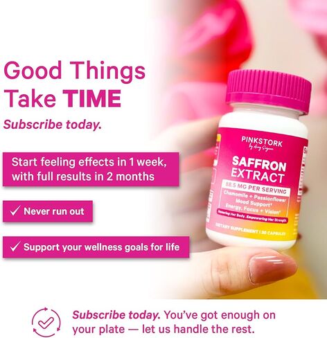 Pink Stork Saffron Extract for Women | 88.5 mg Saffron Extract with Chamomile + Passionflower Herbal Supplement | Supports Emotional Wellness + Balanced Mood | 30 Vegan Capsules in Saudi Arabia