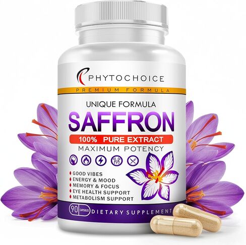 مكملات الزعفران - كبسولات مستخلص الزعفران النقي بنسبة 100% - تعزز الطاقة والمزاج، وتدعم صحة العين والقلب، والتركيز، والرؤية - مستخلص الزعفران النقي 88.5 مجم - صنع في الولايات المتحدة الأمريكية للنساء والرجال - 120 كبسولة in Kuwait