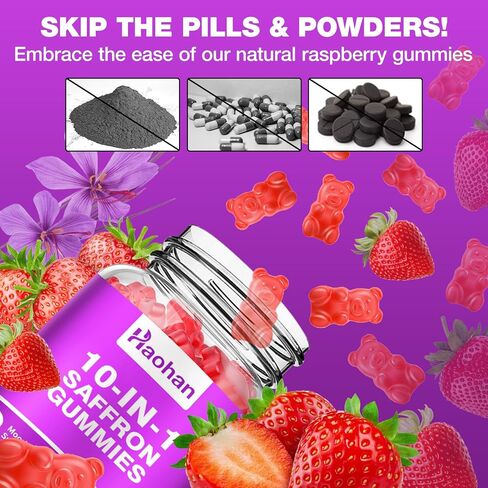 حلوى هاوهان سافرون للأطفال والكبار - مكمل 10 في 1 مع 88.5 ملجم من مستخلص الزعفران العضوي لدعم هدوء العقل والتركيز. خالي من السكر، غير معدل وراثيًا، نكهة الفراولة، 120 قطعة in Kuwait