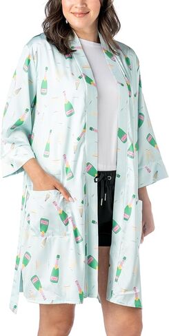 Hello Mello Boots & Bubbles Satin Robe for Women Bathrobe Soft Lightweight with Front pockets in Saudi Arabia