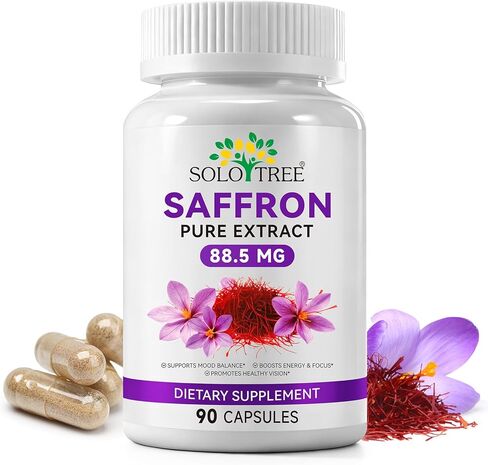 مكملات الزعفران لدعم الحالة المزاجية والطاقة والرؤية - 88.5 مجم كبسولات من خلاصة الزعفران النقي - دعم التركيز والعين وتخفيف التوتر للنساء والرجال - نباتي، غير معدل وراثيًا - 90 كبسولة نباتية (كمية تكفي لمدة 3 أشهر) in Kuwait